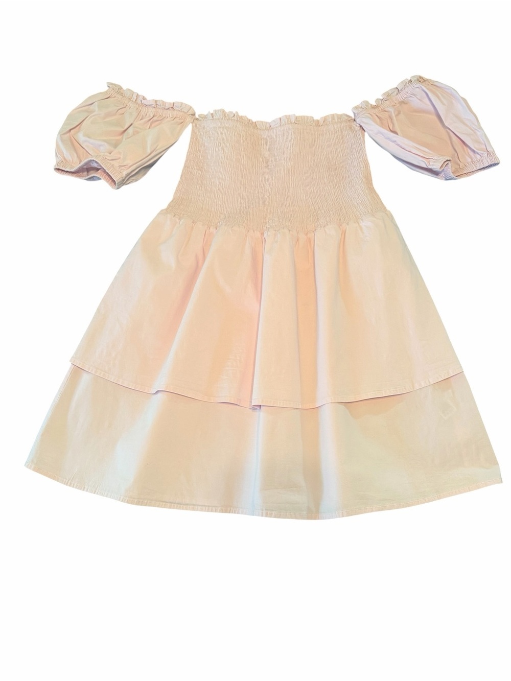 Sledge Light Pink Smocked Off-the-Shoulder Puff Sleeve Dress